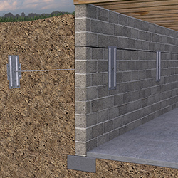 helical wall anchors holding up a bowing foundation wall